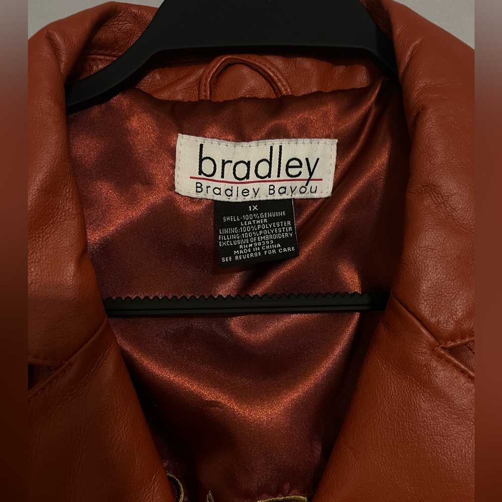 Bradley Bayou 100% Leather Jacket Womens Burnt Orange Quilted Full Zip Pockets - Picture 5 of 6